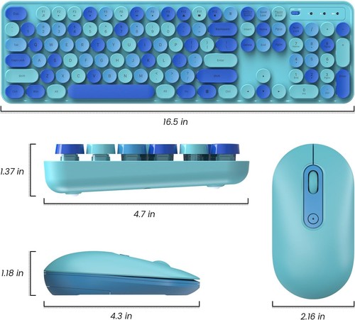 Tastiera wireless mouse combo ergonomica full size macchina da scrivere retrò tasti rotondi - Foto 26 di 29