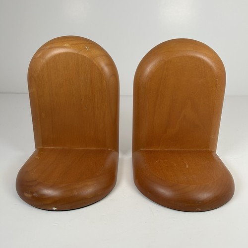 Vtg Teak Wood Mid Century Modern Style Bookends Set of 2 Black Bottom MCM Retro - Picture 5 of 8