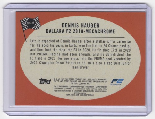 2022 Topps Chrome Formula 1 F2 Racer Dennis Hauger Prema Racing #T68-DH - Picture 2 of 2