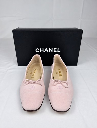 Chanel CC Suede Ballerina Flats UK 5 Pink Designer Ballet Pumps Box & Dust Bags