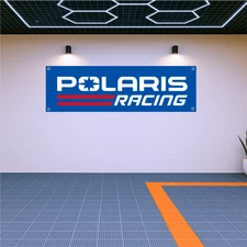 Polaris Racing Flag Banner 71x24" – Off-Road Garage Wall Decor