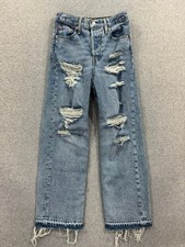 Levis Womens Size 25 Ribcage Straight Ankle Distressed Jeans High Rise Denim