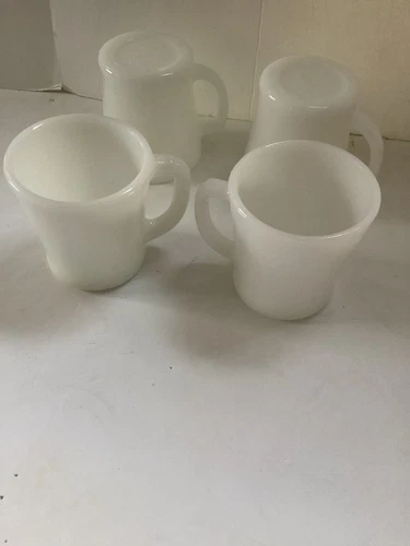 Vintage Lot of 4 Fire King Coffee Cup Mugs White Milk Glass Vintage