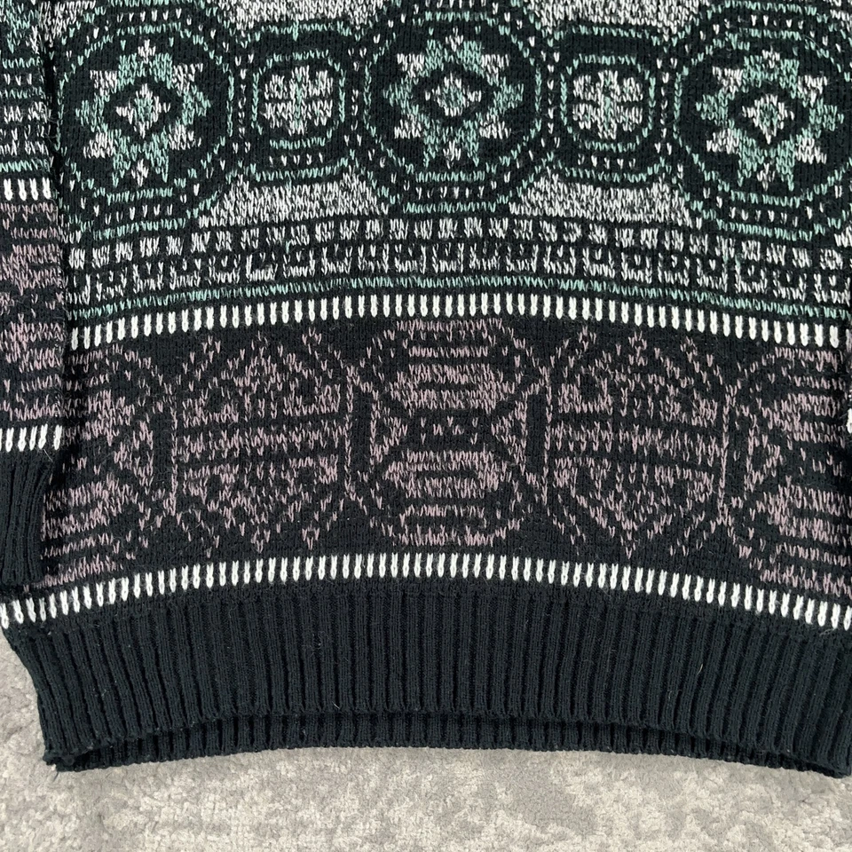 Suéter Vintage Impact Para Hombre Medio Gris Verde Cuello en V Tejido Pullover Geométrico Años 90 Foto 3 de 4