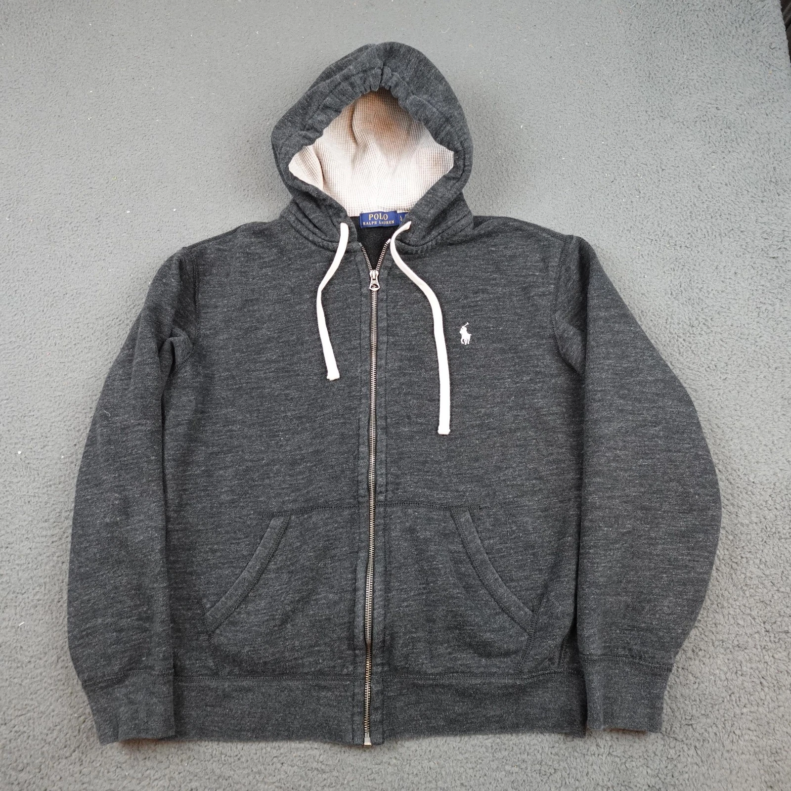 Polo Ralph Lauren Hoodie Mens Large Gray Full Zip Fleece Sweatshirt Thermal