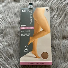 Silk Impressions High Support Sheer Tights Women Size XXXL Rich Tan High Waisted