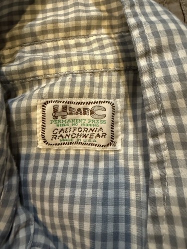 Men's Vtg H BAR C California Ranchwear Gray/White Gingham Pearl Snap Shirt Sz L - Bild 7 von 10