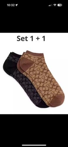 Authentic COACH 2 pairs Socks Beige/Brown and Black/Gray NEW with tags, Logo - Picture 2 of 4
