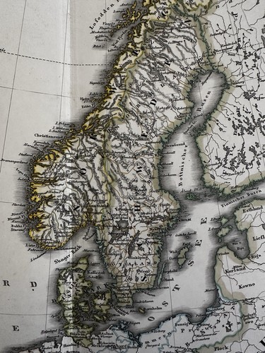 Suecia Noruega Dinamarca Escandinavia 1861 Stulpnagel Stieler mapa a color grabado - Imagen 4 de 7
