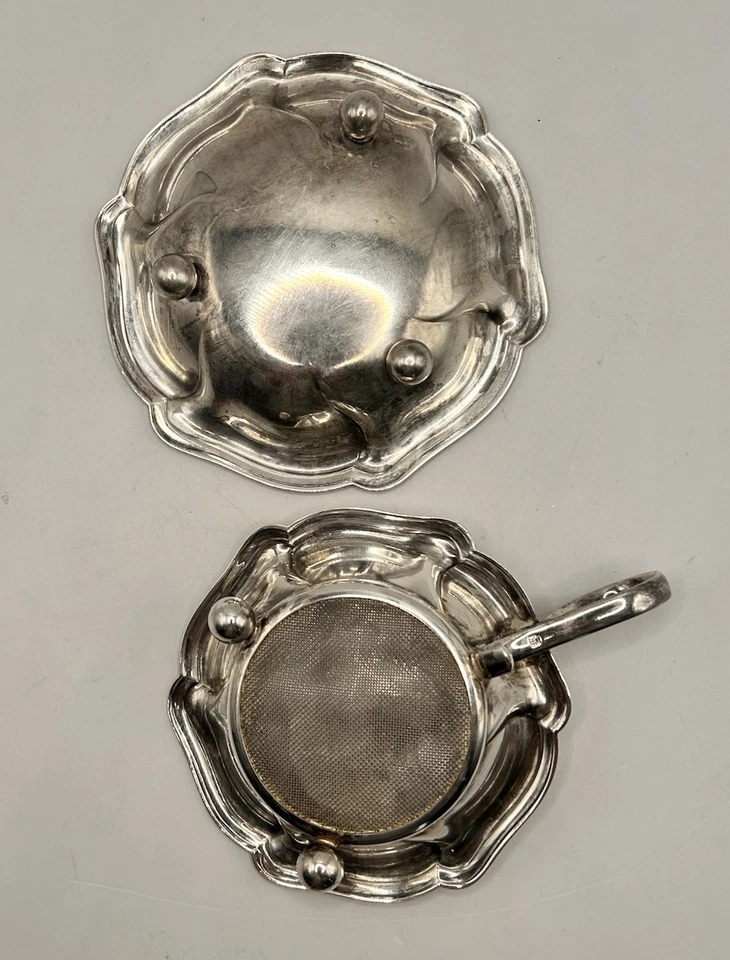 Colador de té enchapado en plata WMF con bandeja de goteo alrededor de 1920-30 Alemania Foto 4 de 4