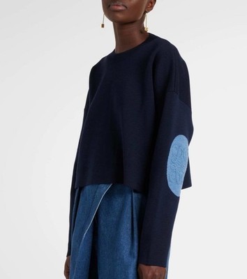 LOEWE Navy Wool Blend Boxy Fit with Padded Anagram Elbow Patches