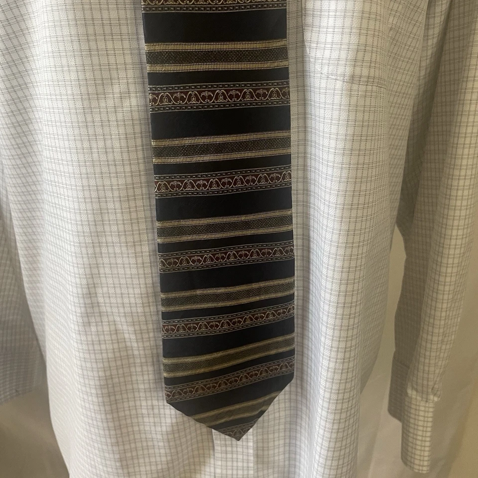 Corbata Rafael Toda Seda Hecha a Mano Italia Negro Dorado Rojo Rayas Patrón Barroco Foto 2 de 4