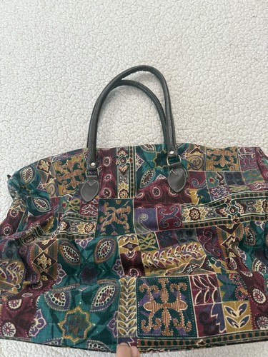 Vintage 80s Gitano Tapestry Duffel Bag Faux Leather Handles - Picture 3 of 8