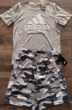 NWT Adidas Boys YMD Dark Gray/Light Gray/White Camouflage Shorts Set Medium
