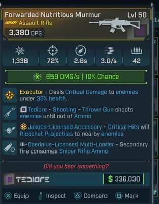  Borderlands 4 [PS5/XBOX/PC] Tediore Murmur Jakobs Rifle Corrosive Snipe LVL 50