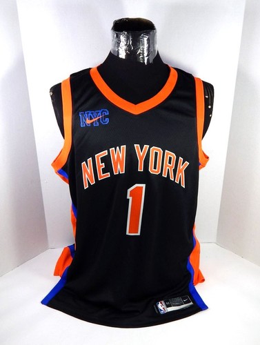 Herren 2022 New York Knicks Obi Toppin #1 Black City Edition Swingman Trikot 52