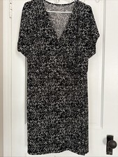 Nine West Black White Floral V-Neck Short Sleeve Pencil Dress Size XL