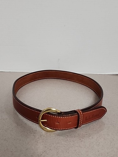 Vintage LL Bean Brown Leather Belt Mens 38 Solid Brass Buckle Made in USA - Picture 6 of 7