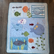 Lambs Ivy Oceania Crib Comforter QUILT Whale/Fish Blue/Gray/White