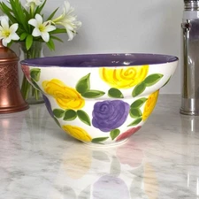 Tabletops Unlimited Mirabel Large Serving Bowl - Hand Painted Roses- 10 1/4 Diam