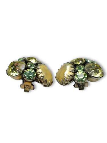 Regency Silver Tone Faux Pearl Green Yellow Crystal Earrings Bracelet Set - Picture 18 of 18