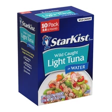 Chunk Light Tuna in Water, 2.6 Oz Pouch (10 Pack) Ready to Eat Wild Caught Tuna,