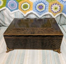 Vintage Maitland Smith Hand Painted Wooden Box With Brass Feet- See Description 