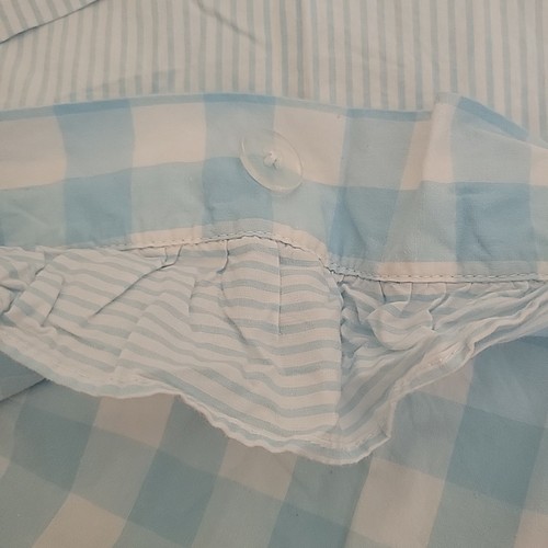 POTTERY BARN Kids FULL QUEEN Duvet Blue Gingham Check Stripe Ruffle Shabby Chic - Picture 7 of 8