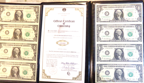 World Reserve Monetary Exchange 3 Uncut Sheets 2009 $1 US Dollar Bills & COA - Picture 2 of 6