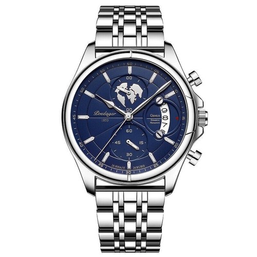 Orologio da polso uomo impermeabile cronografo moda quarzo acciaio inox - Foto 20 di 23