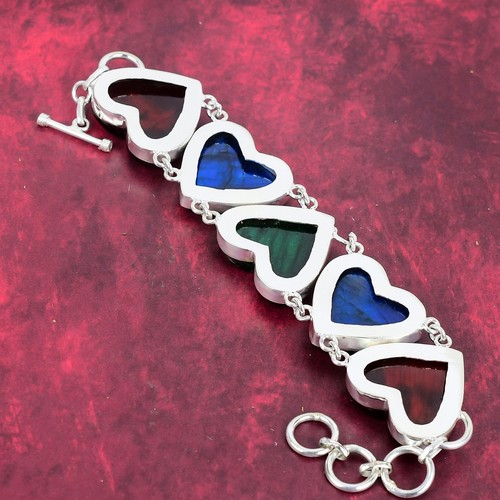 Multi Flash Labradorite Gemstone 925 Sterling Silver Handmade Jewelry Bracelet - Picture 4 of 5