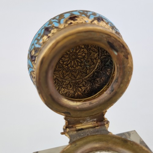 Antique 19thC French Champleve Enamel & Glass Inkwell - Picture 13 of 14