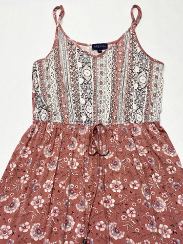 Pink Boho Floral Tassel Cinch Waist Sun Dress Size M Cottagecore Hippie Festival - Picture 4 of 24