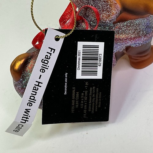ROBERT STANLEY Glass DACHSHUND Christmas Ornament RED BOW Big Eyes - Picture 6 of 7