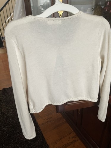 Cinderella FlowerGirl Crop Sweater Jacket Communion White Formal Sz L Pearls - Picture 4 of 21