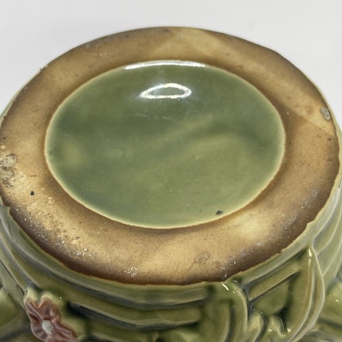 3 Frogs Floral Majolica Green Glaze Bowl 4 “ X  2” Tall Vintage - Bild 4 von 9