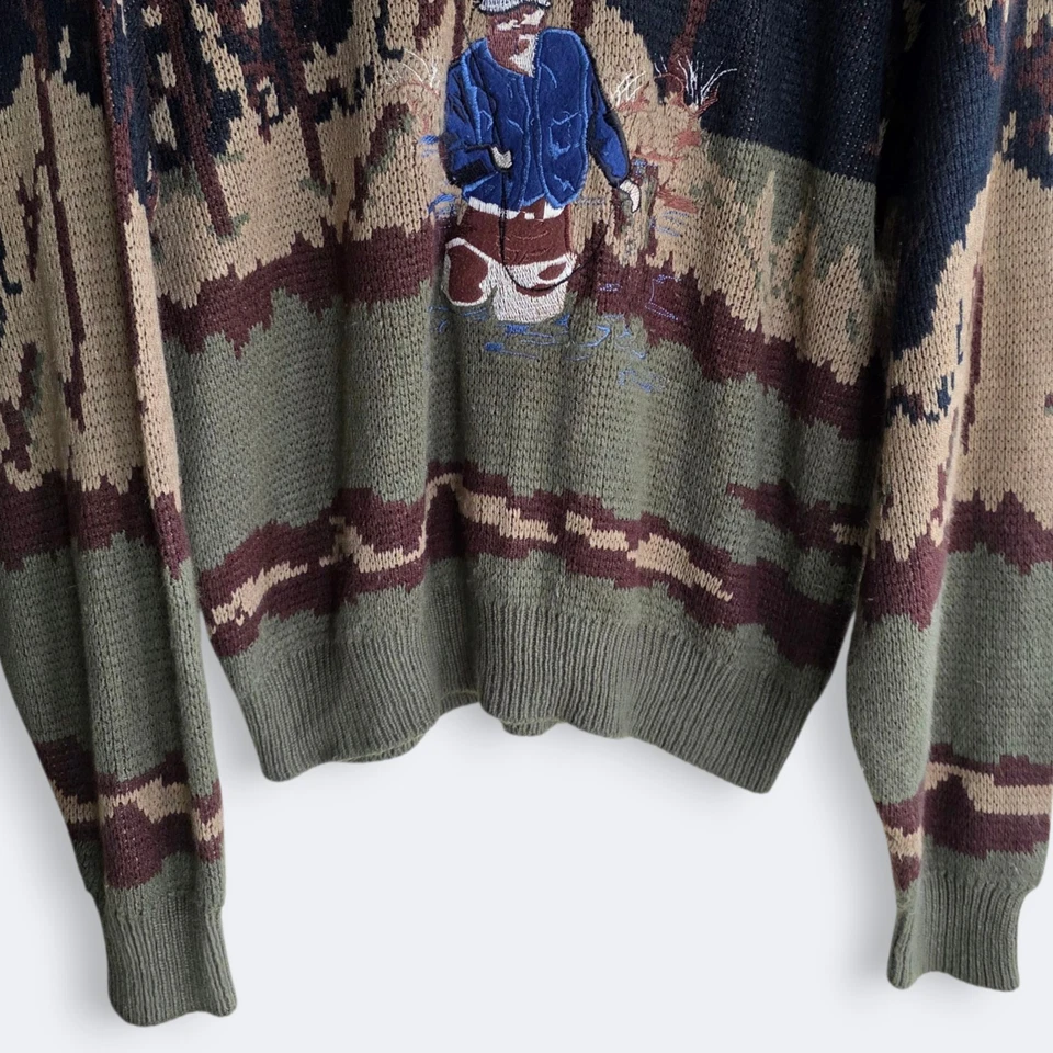 Vintage Big Bear Trading Co Fisherman Grandpa Sweater Knit Fly Fishing XL Gorp - Image 3 of 4
