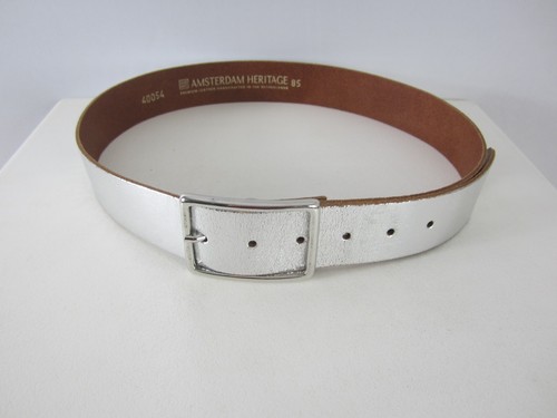 New Amsterdam Heritage M Metallic Silver Leather Belt Handcrafted Netherlands - Picture 4 of 9
