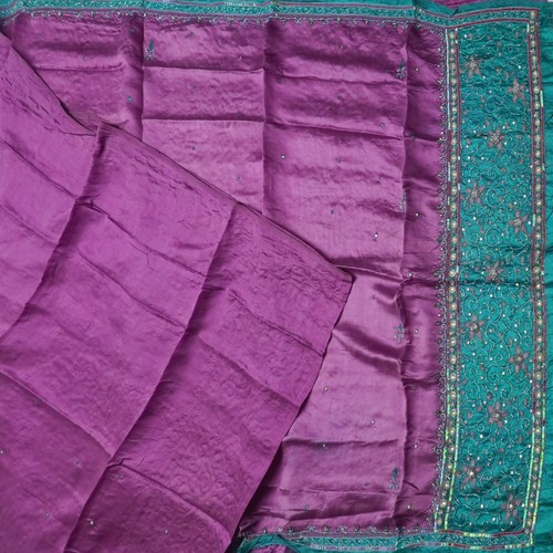 Vintage lila Sari 100 % reine Seide handbestickt Sari 5 Jahre Handarbeit Stoff - Bild 3 von 6