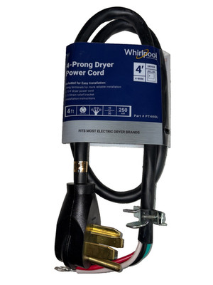 Whirlpool PT400L Four 4-Wire 10 AWG 30 Amp Dryer Power Cord 4 Ft.