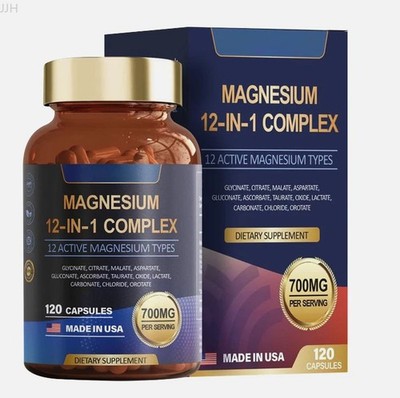1-3PK Magnesium Complex 700mg 12-in-1 120ct Mineral Nutrition Supplement-New