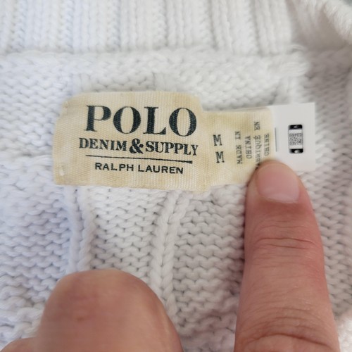 Polo Ralph Denim Supply Sweater Women S Patchwork Cable Knit Pullover Crewneck - Picture 3 of 16