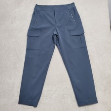 Athleta Endless High Rise Cargo Pant Women 14 Blue Pull On Zip Pockets Tapered