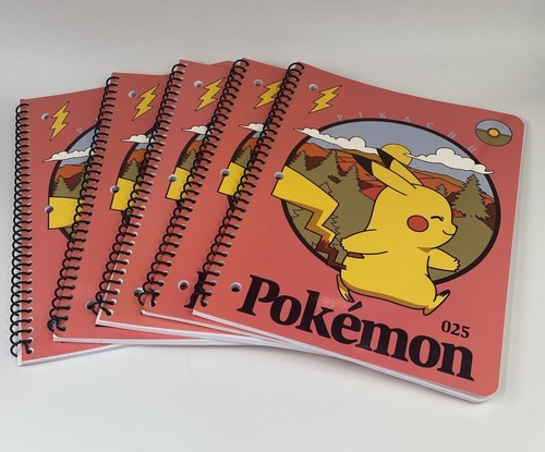 Pokémon Pikachu 3-Loch 1 Thema Spirale Notizbuch 70 breite linierte Blätter 5 Stück. - Bild 1 von 9