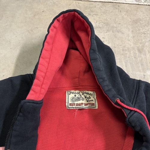Vintage West Choppers Hoodie Mens Large Black 90s Thermal Waffle Zip Up Cross - Picture 5 of 7