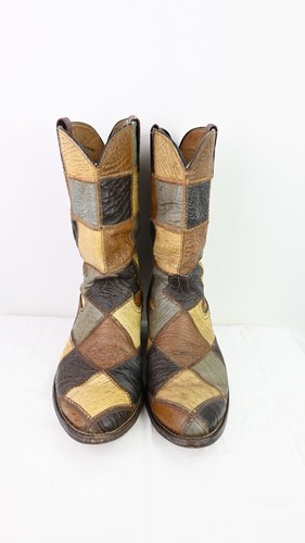 Vintage handmade patchwork cowboy boots in tan, sage, and brown size EU43/MUS10 - Bild 5 von 14