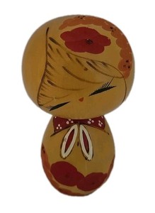 Japanese Wooden Kokeshi Doll 4.5" Tall. Stamped On The Bottom Accent Color Red.