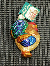 Old World Christmas Glass Colorful/Glittered ROOSTER CHRISTMAS ORNAMENT