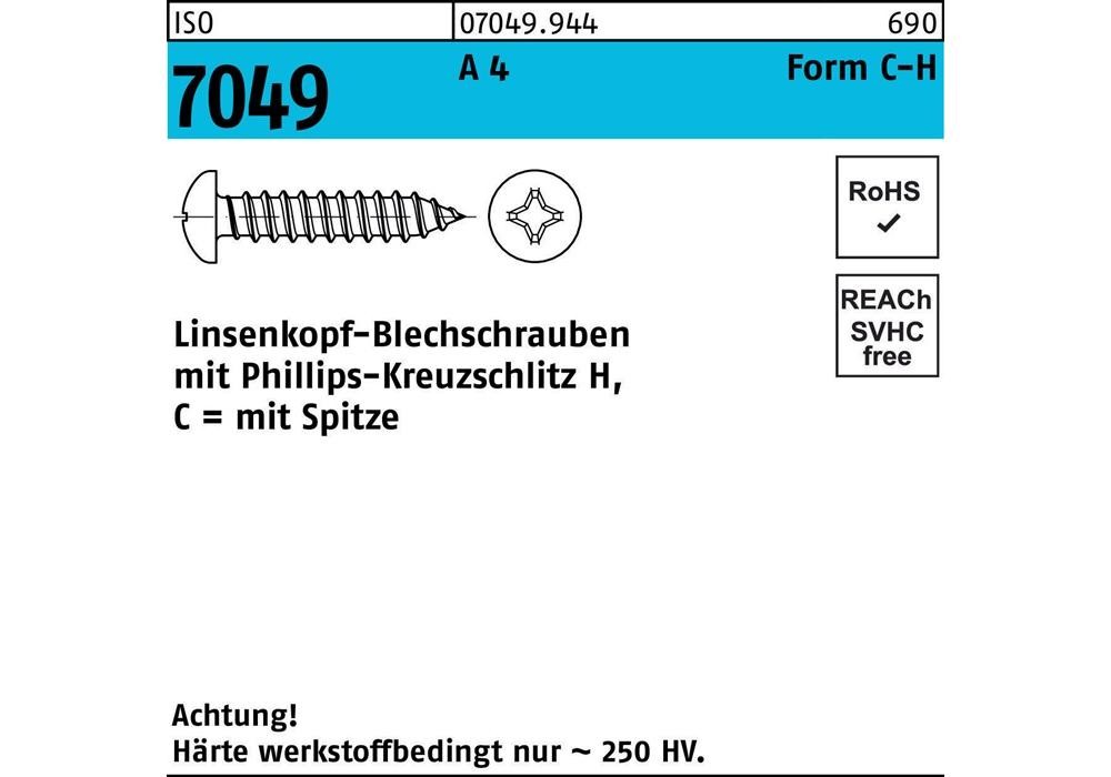 Reyher Blechschraube ISO 7049 LIKO m.Шпице/Кройцшлиц-PH C 4,8 x 45 -H A 4