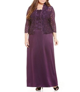 ALEX-EVENINGS-Plus-Size-16W-Eggplant-A-line-Jacket-Dress-or-Gown-NWT-219